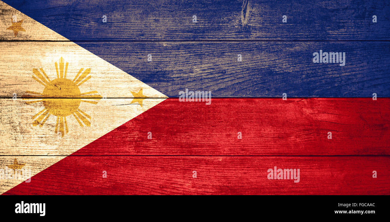 Bandiera delle Filippine o Philippine banner su sfondo di legno Foto Stock