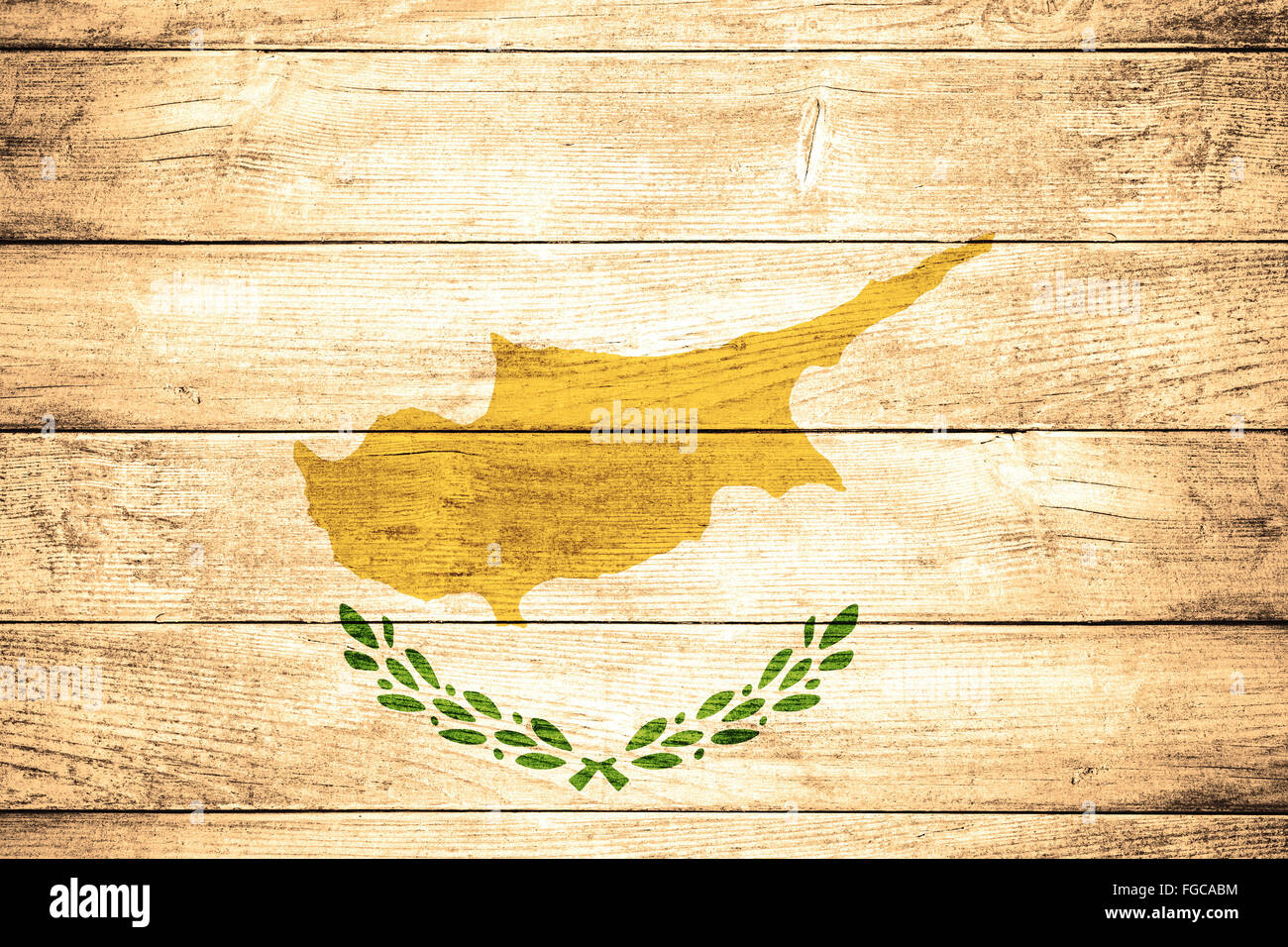 Bandiera di Cipro o di bandiera cipriota su sfondo di legno Foto Stock