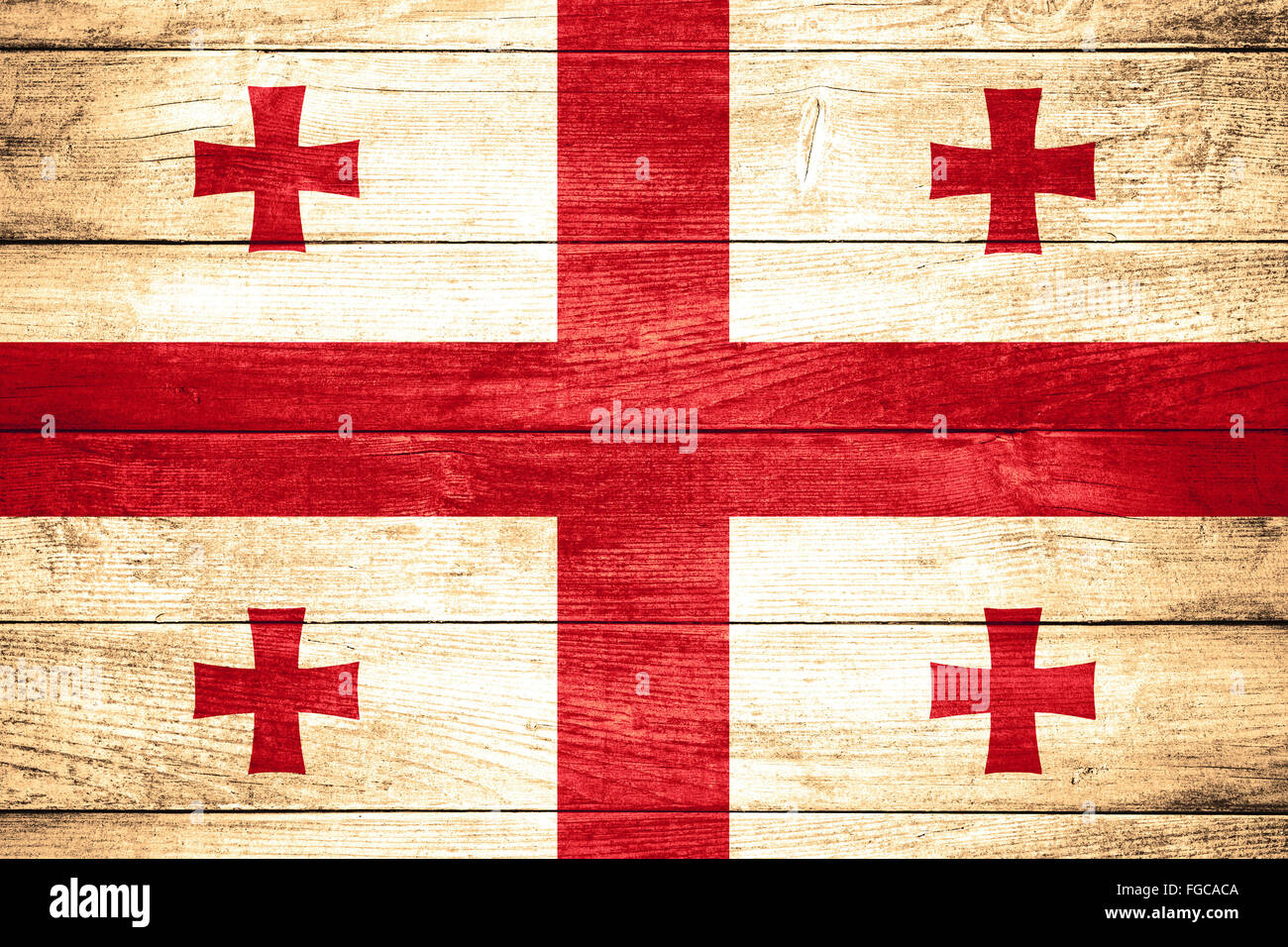 Bandiera della Georgia o banner georgiano su sfondo di legno Foto Stock