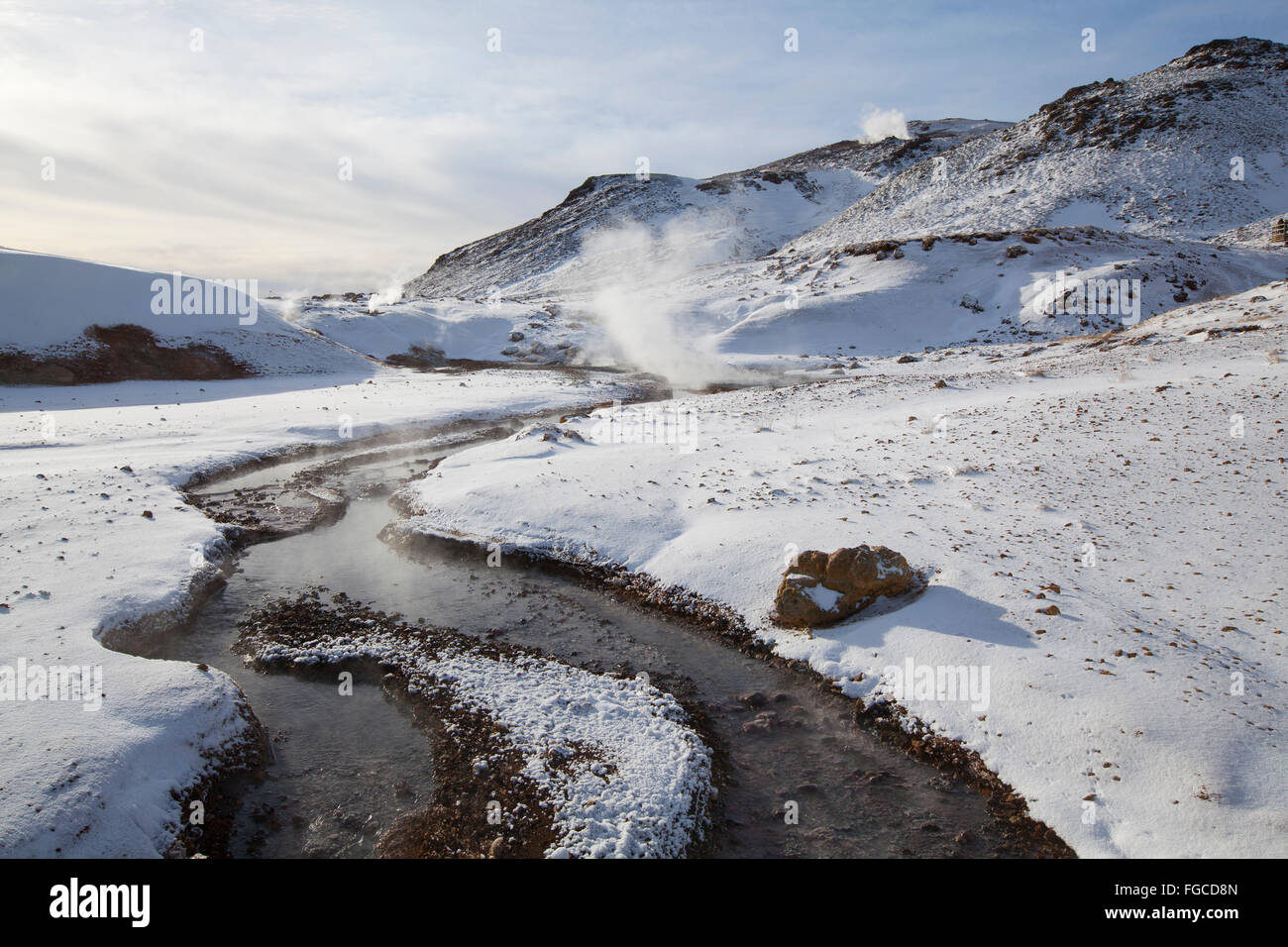 Geo area termale Krysuvik in inverno, Grindavik, Reykjanes, Islanda Foto Stock