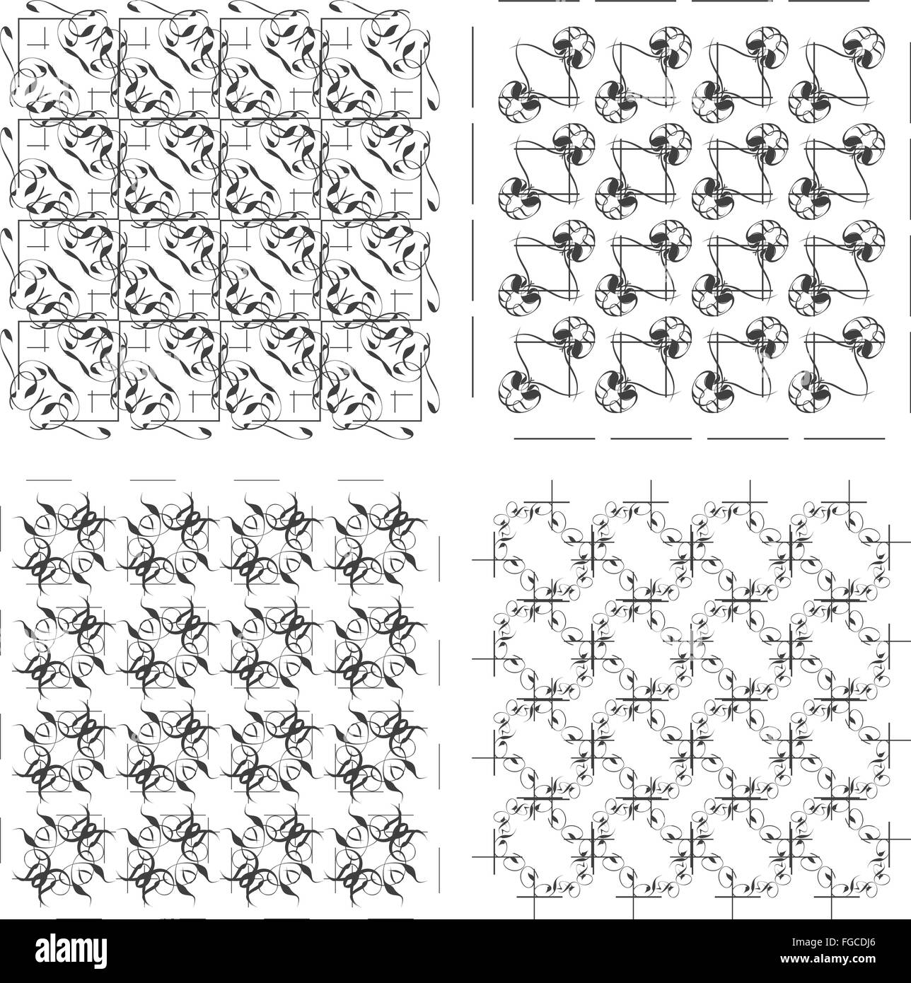 Set di una monocromatica geometrica modelli senza giunture Foto Stock