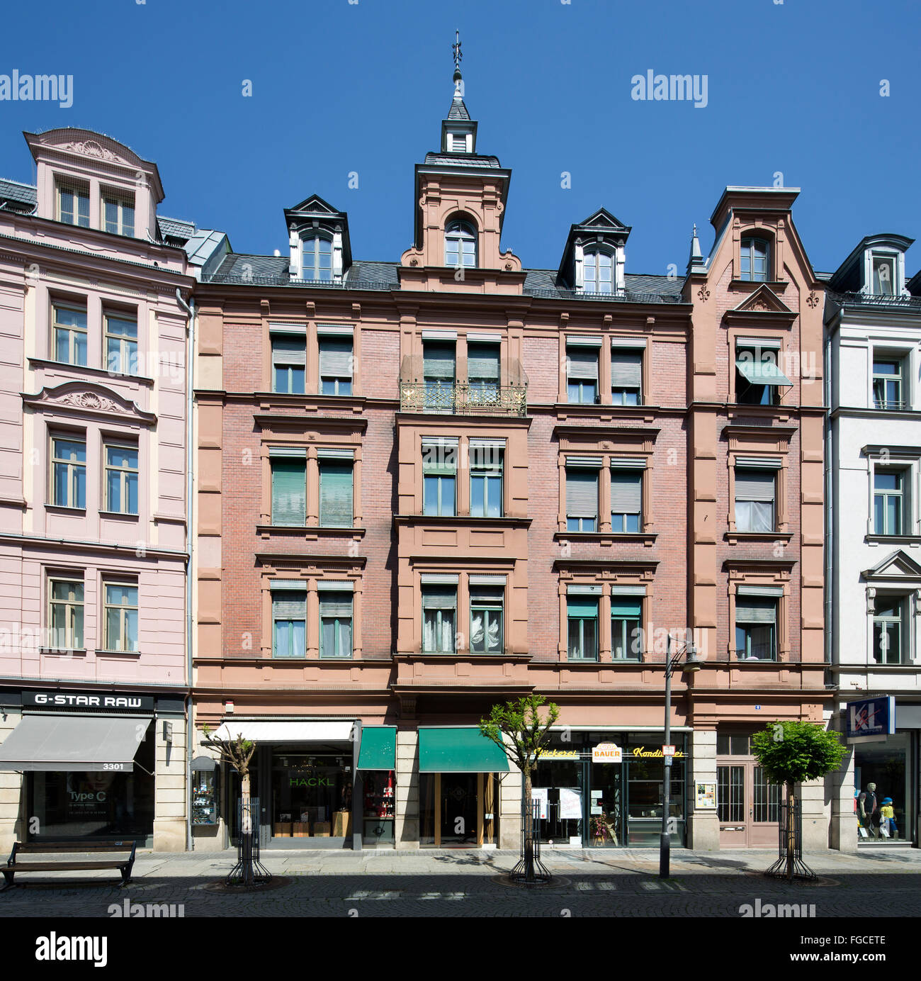 Gilitzerblock, edifici commerciali e residenziali, neo-barocco e neo-rinascimentale, Münchener Straße, zona pedonale Foto Stock