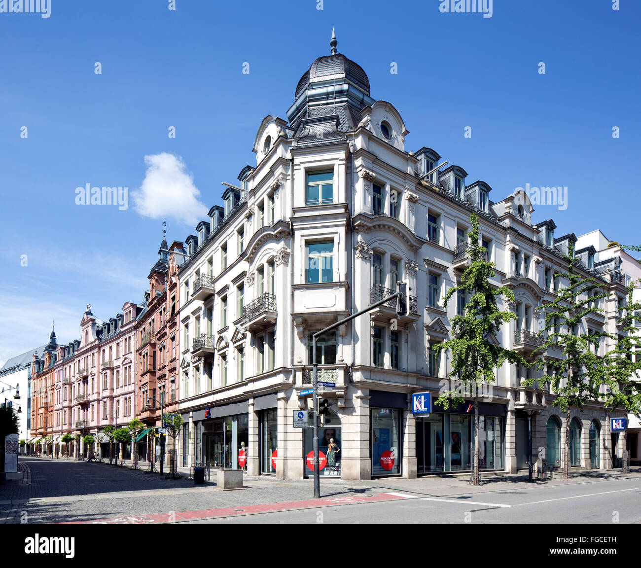 Gilitzerblock, edifici commerciali e residenziali, neo-barocco e neo-rinascimentale, Münchener Straße, zona pedonale Foto Stock
