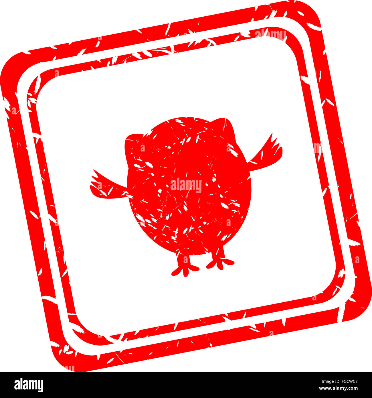 Francobollo rosso con il gufo segno isolato su bianco Foto Stock
