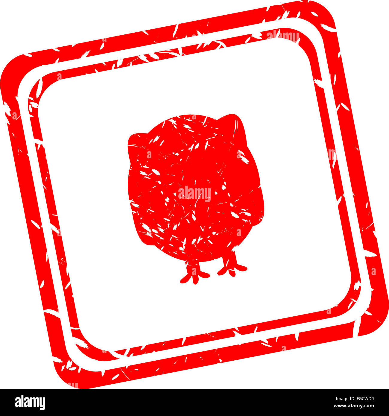 Francobollo rosso con il gufo segno isolato su bianco Foto Stock