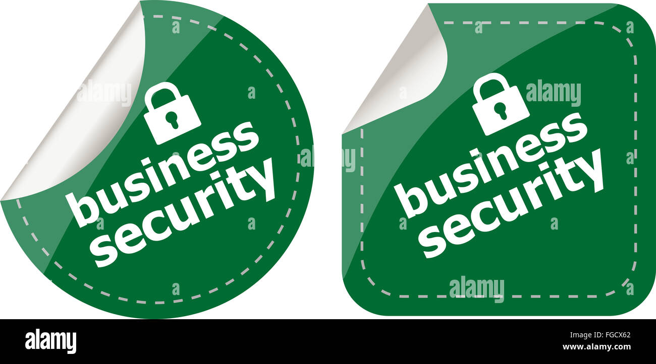 Business Security stickers etichetta tag set isolato su bianco Foto Stock