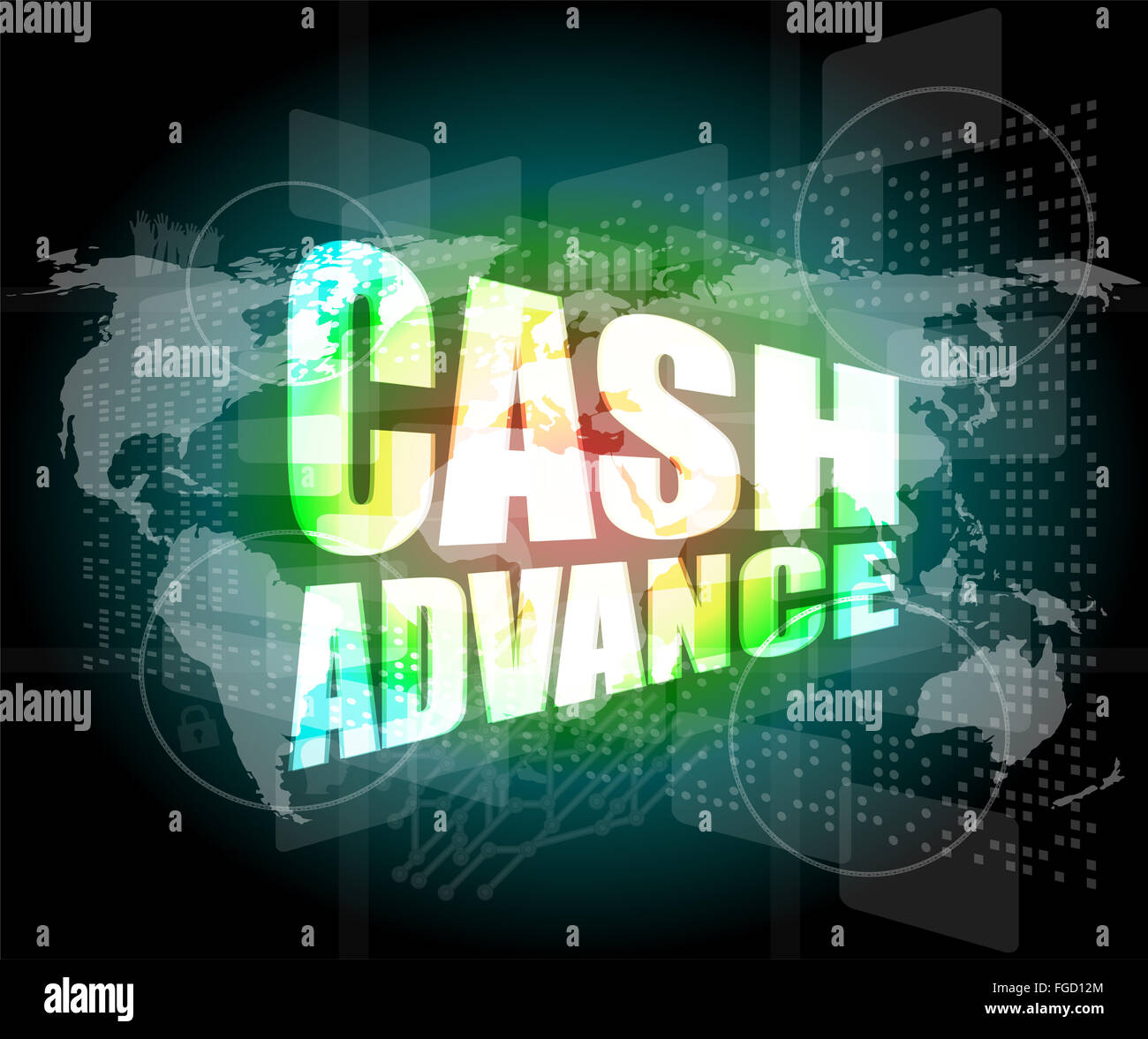 Il concetto di business: cash advance parole su schermo tattile digitale Foto Stock