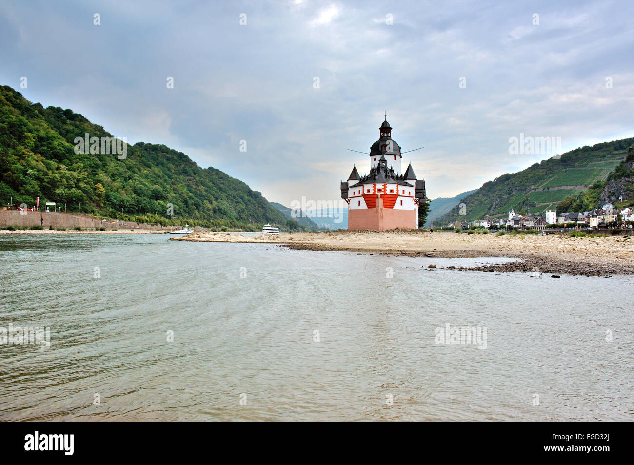 Il castello Pfalzgrafenstein, come una nave nel Reno, Valle del Reno superiore e centrale, Germania Foto Stock