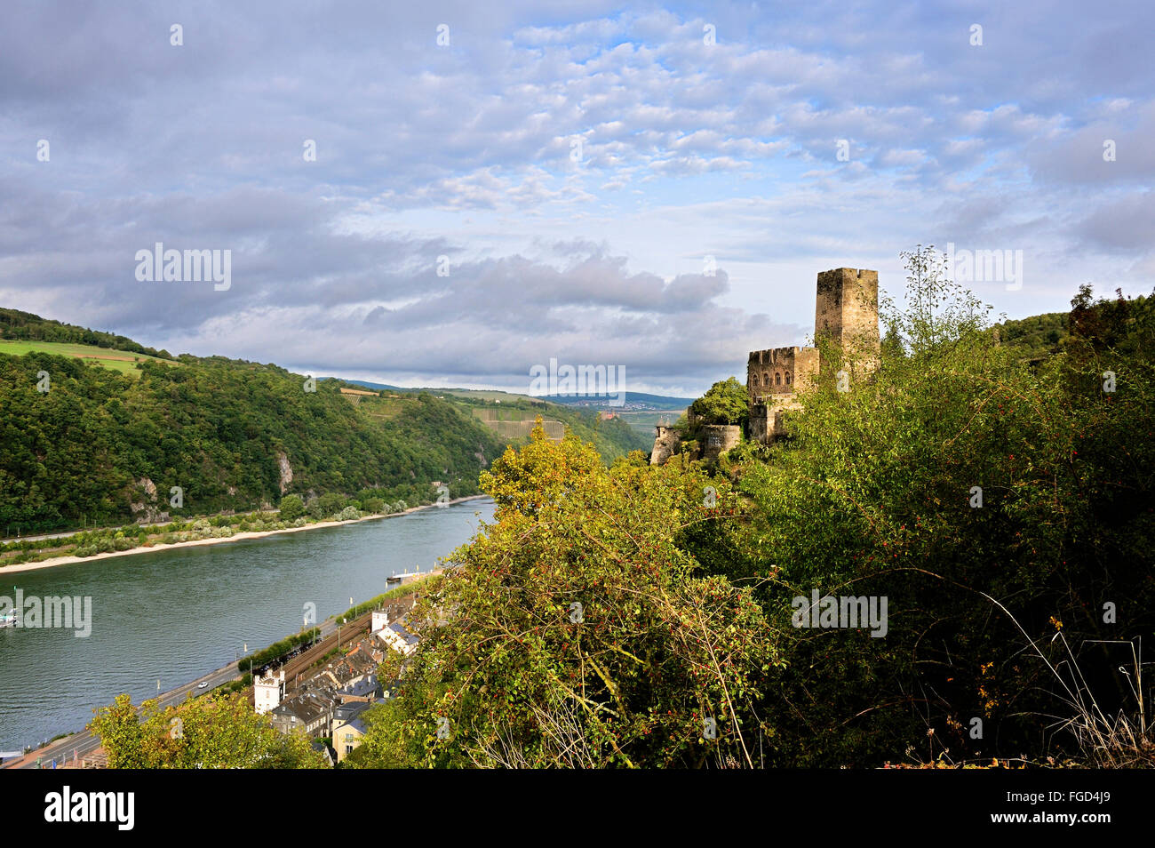 Il castello di Gutenfels, anche il Castello di Caub, sopra il Reno e la città Kaub, Valle del Reno superiore e centrale, Germania Foto Stock