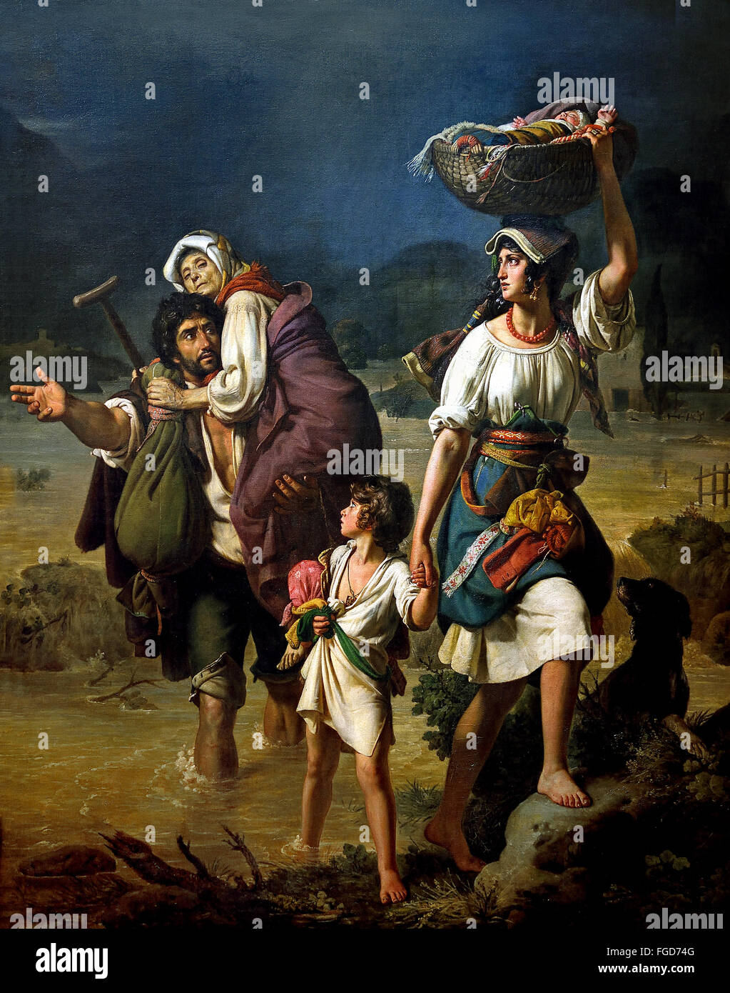 Contadini una famiglia di sorpresa speedy straripamento del Tevere da Jean Victor Schnetz 1787 - 1870 Francia - Francese Foto Stock