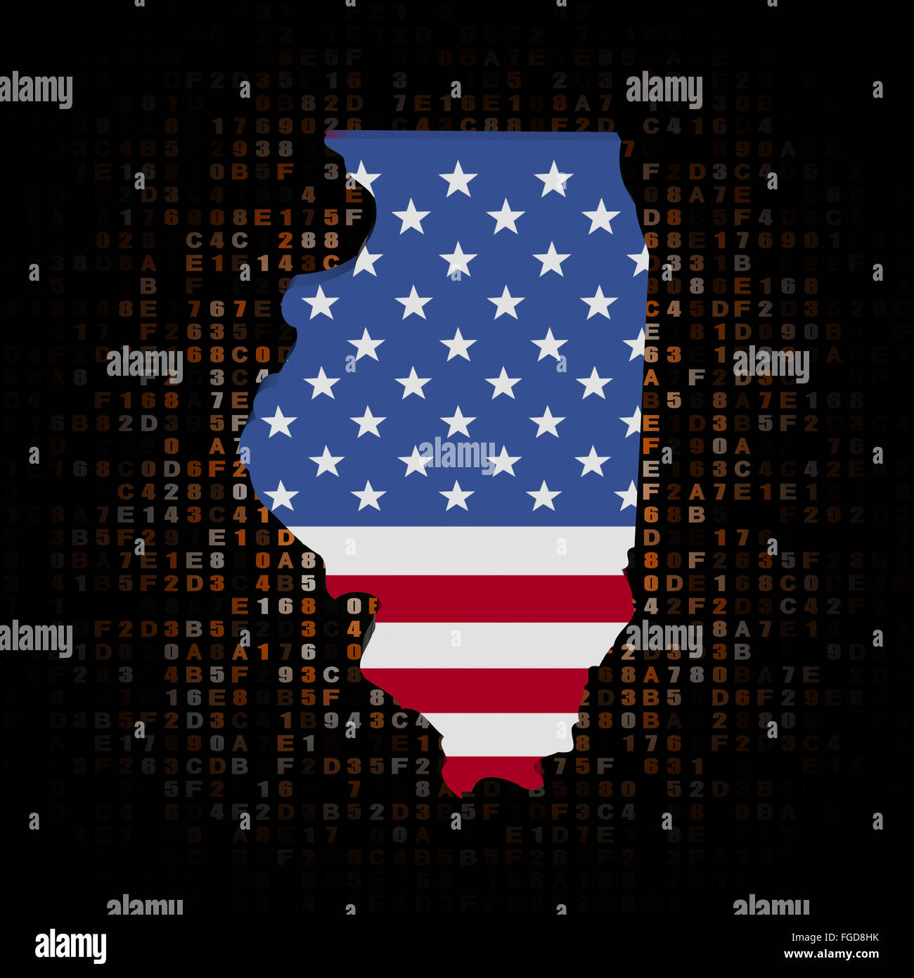 Illinois mappa bandiera sul codice esadecimale illustrazione Foto Stock Illinois mappa bandiera sul codice esadecimale illustrazione Foto Stock