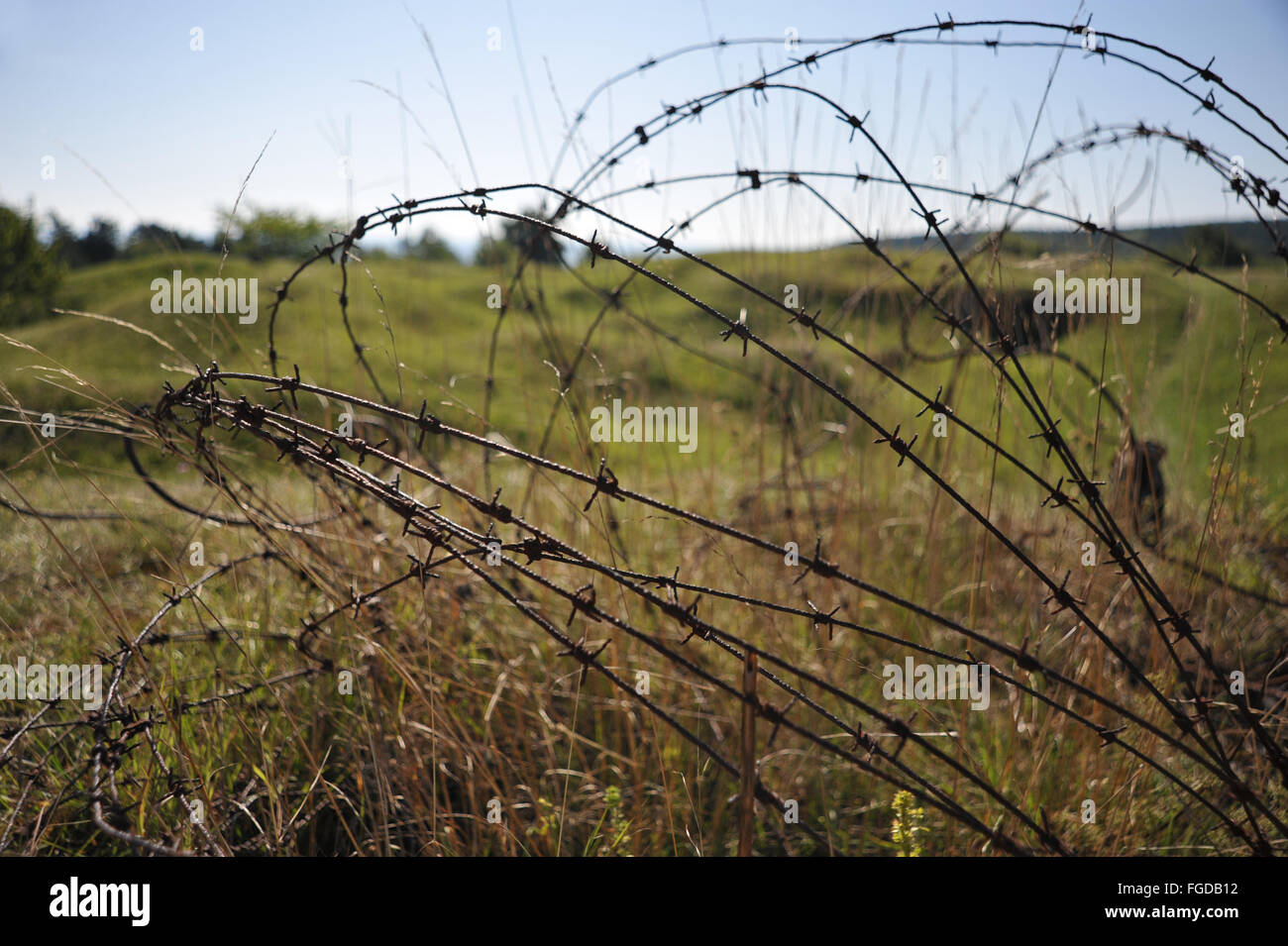 La zona di Fort de Vaux fortificazione raffigurata in Verdun, Francia, Agosto 2009. La battaglia di Verdun è stata una battaglia cruciale della guerra mondiale I. Foto: Romain Fellens Foto Stock