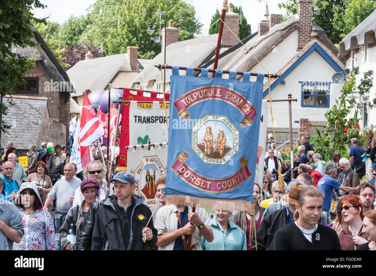 A Tolpuddle martiri Festival.Sindacali rally di raccolta si tiene ogni anno nel mese di luglio in Dorset villaggio di Tolpuddle,l'Inghilterra,l'Europa. Foto Stock