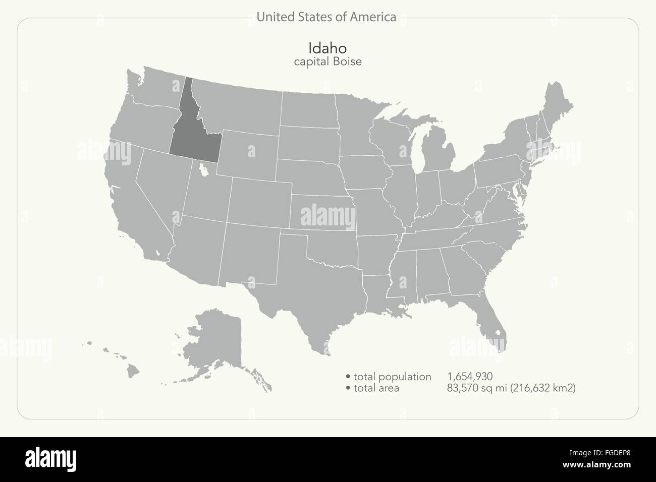Stati Uniti d'America mappa isolato e Idaho membro territorio. vettore politico USA mappa geografica design di sfondo Illustrazione Vettoriale