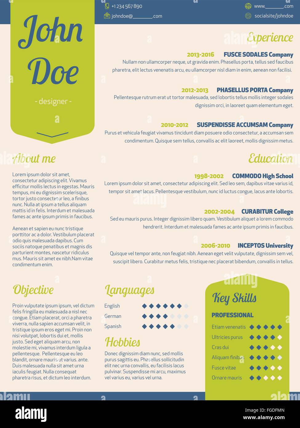 Curriculum moderno cv curriculum vitae modello con nastro verde Illustrazione Vettoriale