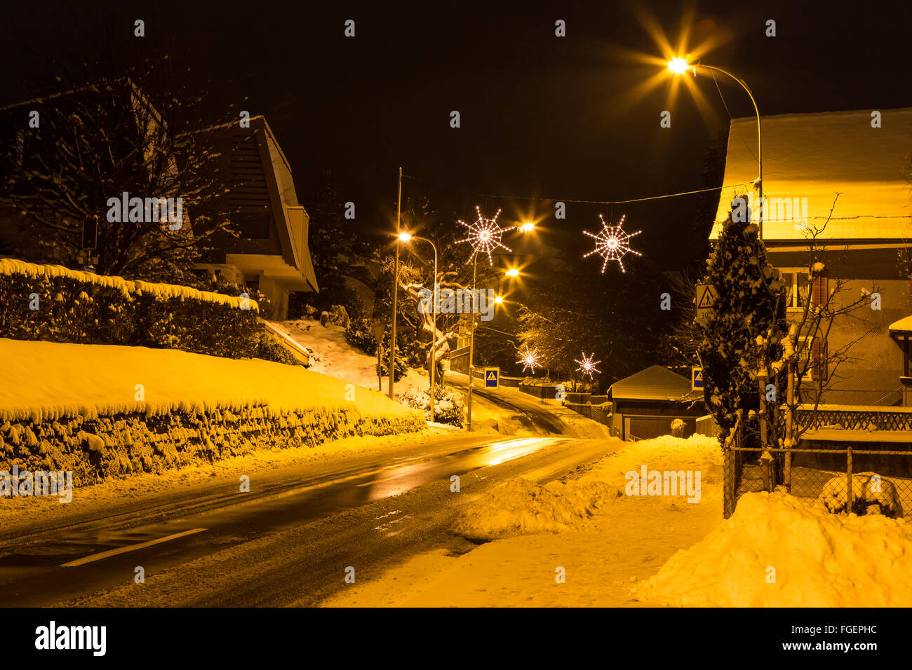 Paesaggio notturno in inverno, Malters, Lucerna, Svizzera Foto Stock