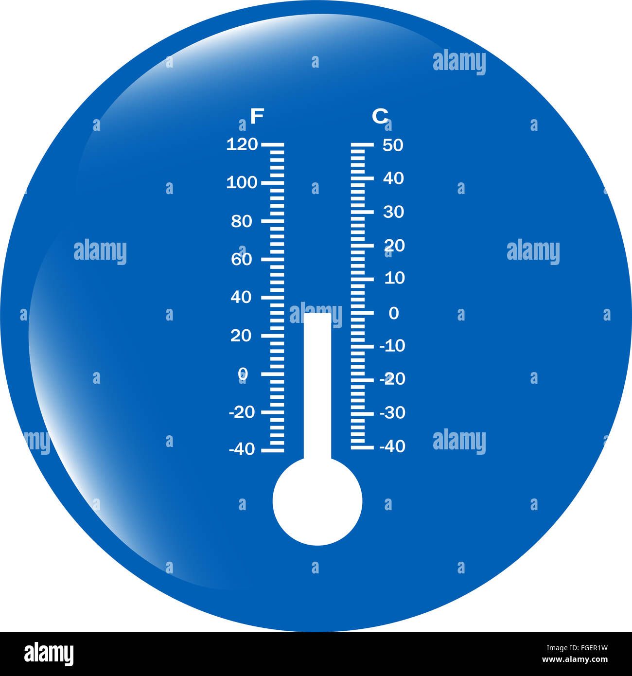 Termometro web pulsante icona isolati su sfondo bianco Foto Stock