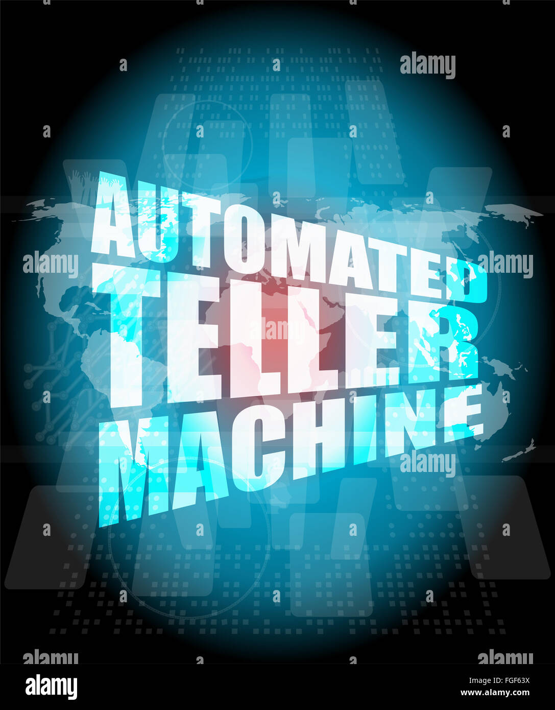 Automated Teller Machine word su schermo tattile digitale Foto Stock