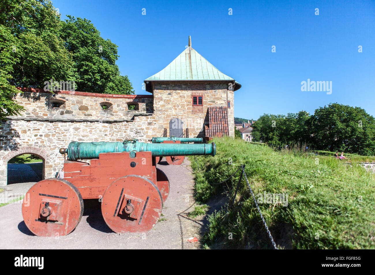 Cannoni presso la Fortezza di Akershus, Oslo, Norvegia Foto Stock