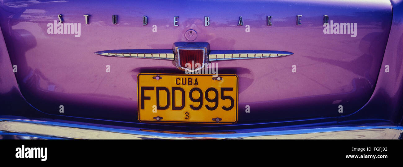 Anni Cinquanta Studebaker classic American car vista posteriore del dettaglio. Cuba. Caraibi Foto Stock