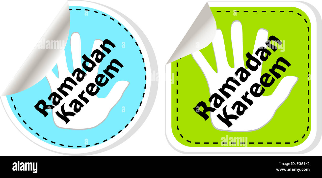 Arabo calligrafia islamica di testo Ramadan Kareem stickers etichetta tag set isolato su bianco Foto Stock
