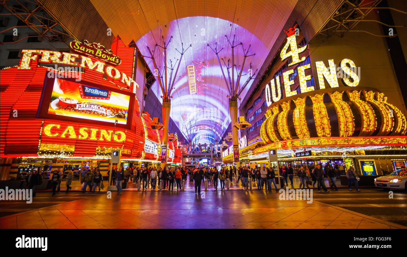 Famoso Freemont Street sulla Strip di Las Vegas di Notte Foto Stock