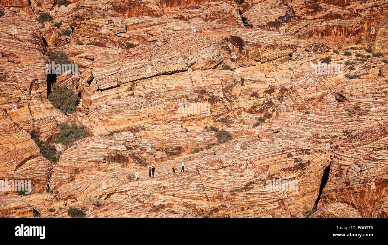 Tourist esplorare le rocce colorate di Calico 1 in Red Rock Canyon vicino a Las Vegas Foto Stock