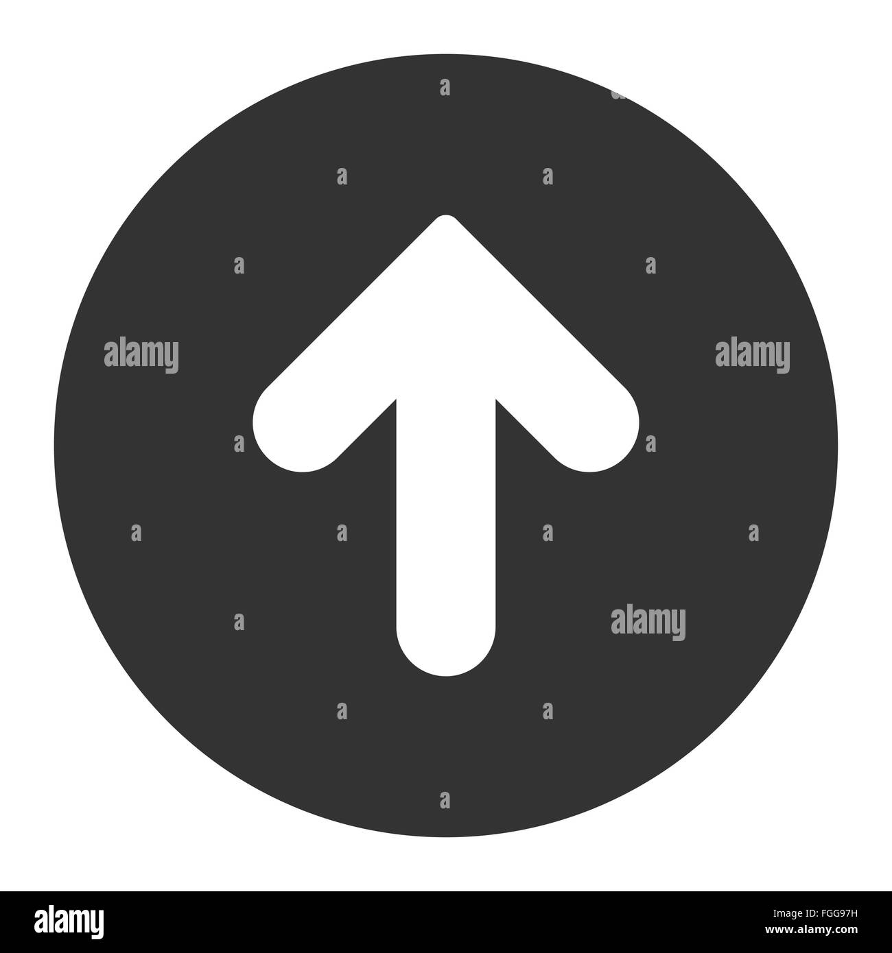 Freccia verso l'alto piatto bianco e grigio pulsante rotondo Foto Stock