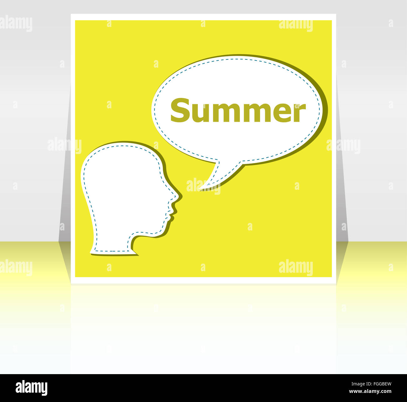 Discorso bolla con testa di uomo silhouette, estate parola su di esso Foto Stock