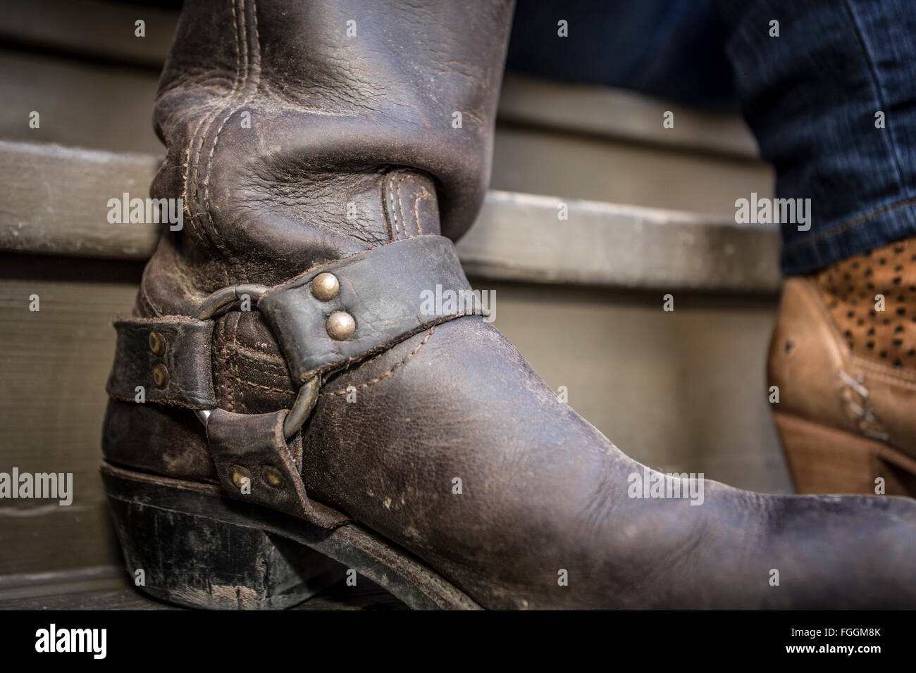 Pelle Oldbeaten Western boot. Foto Stock