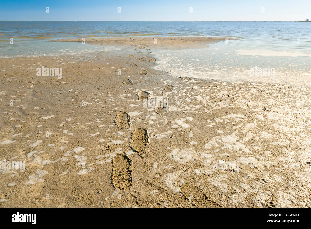 Makgadikgadi Pan in Botswana, Africa coperto in acqua costituisce un enorme lago Foto Stock