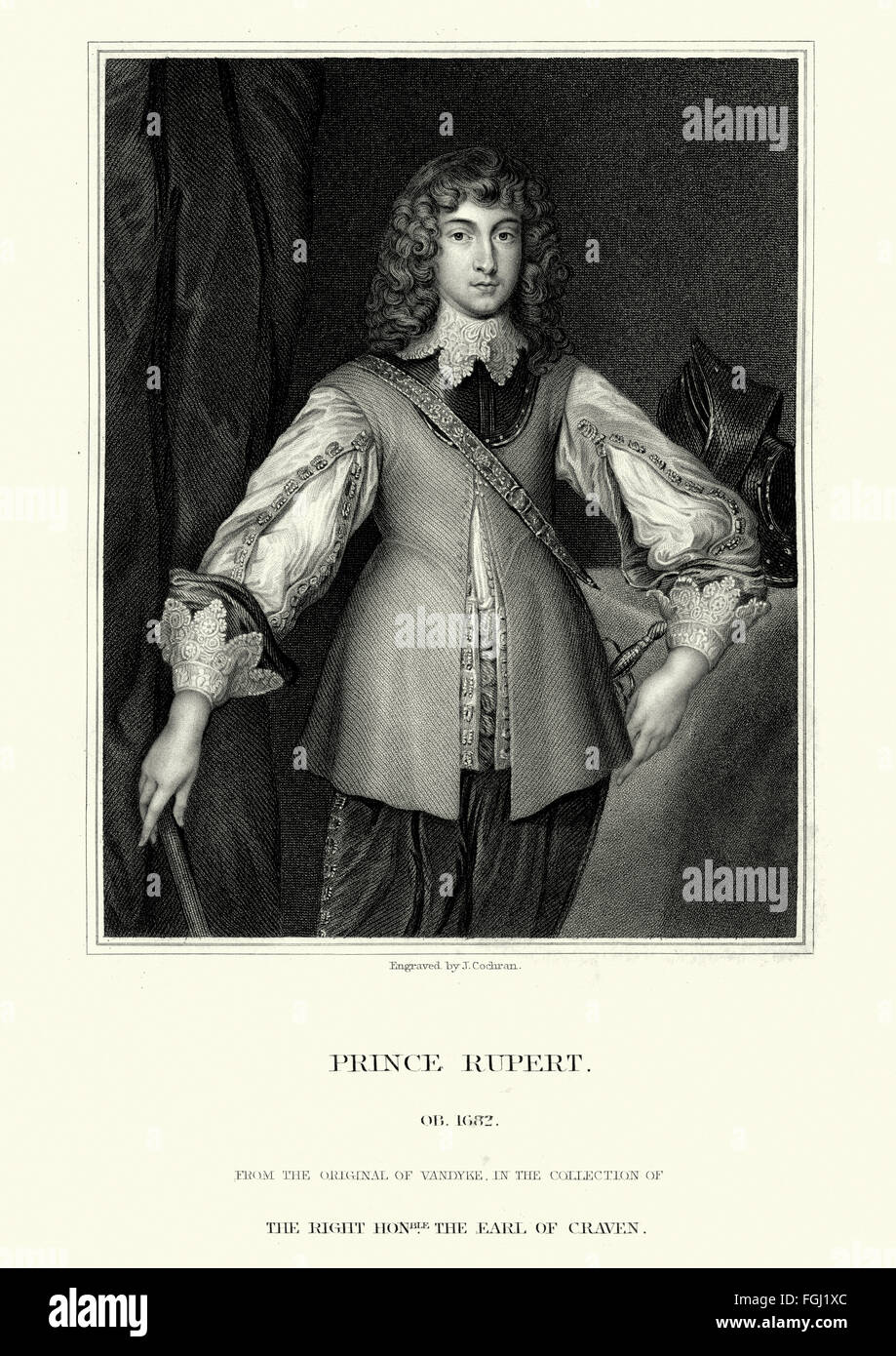 Ritratto di Prince Rupert del Reno 1619 al 1682, una nota soldato tedesco, Admiral, scienziato, sportivo, governatore coloniale du Foto Stock