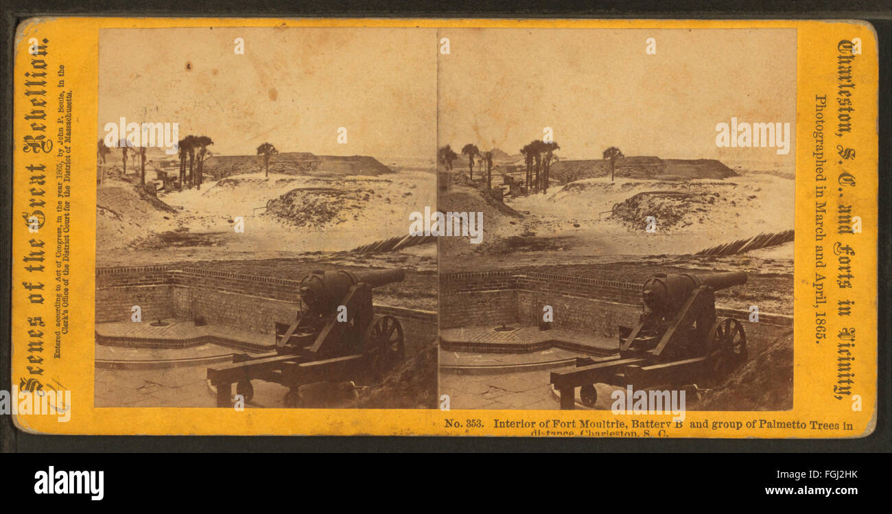 Interno del Fort Moultrie. Batteria B e gruppo di alberi a palmette in distanza, Charleston, S.C, da Soule, John P., 1827-1904 2 Foto Stock