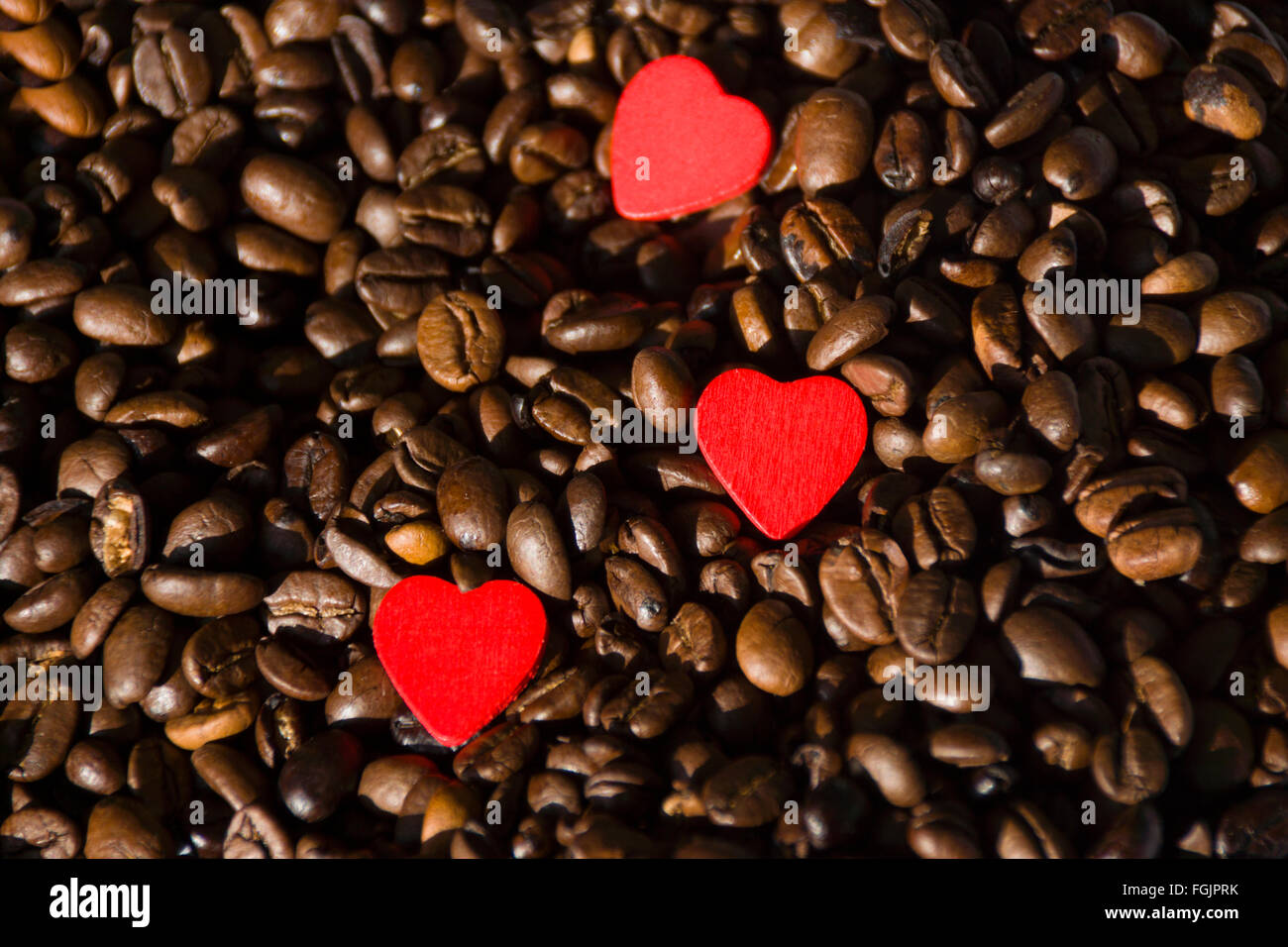 I chicchi di caffè con cuore Foto Stock