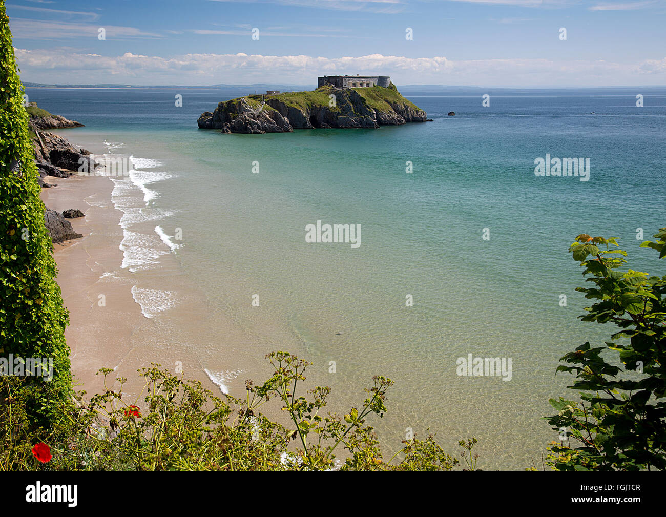 Saint Catherine's Fort su Santa Caterina, Isola di South Beach, Tenby, Pembrokeshire, South Wales, Regno Unito Foto Stock
