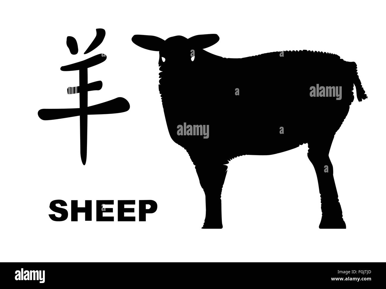 Il logogramma cinese e silhouette di ratto raffigurante l'anno cinese della pecora Illustrazione Vettoriale