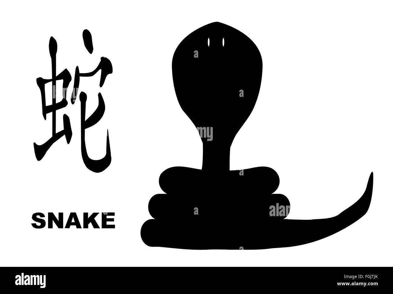 Il logogramma cinese e silhouette di ratto raffigurante l'anno cinese del serpente Illustrazione Vettoriale