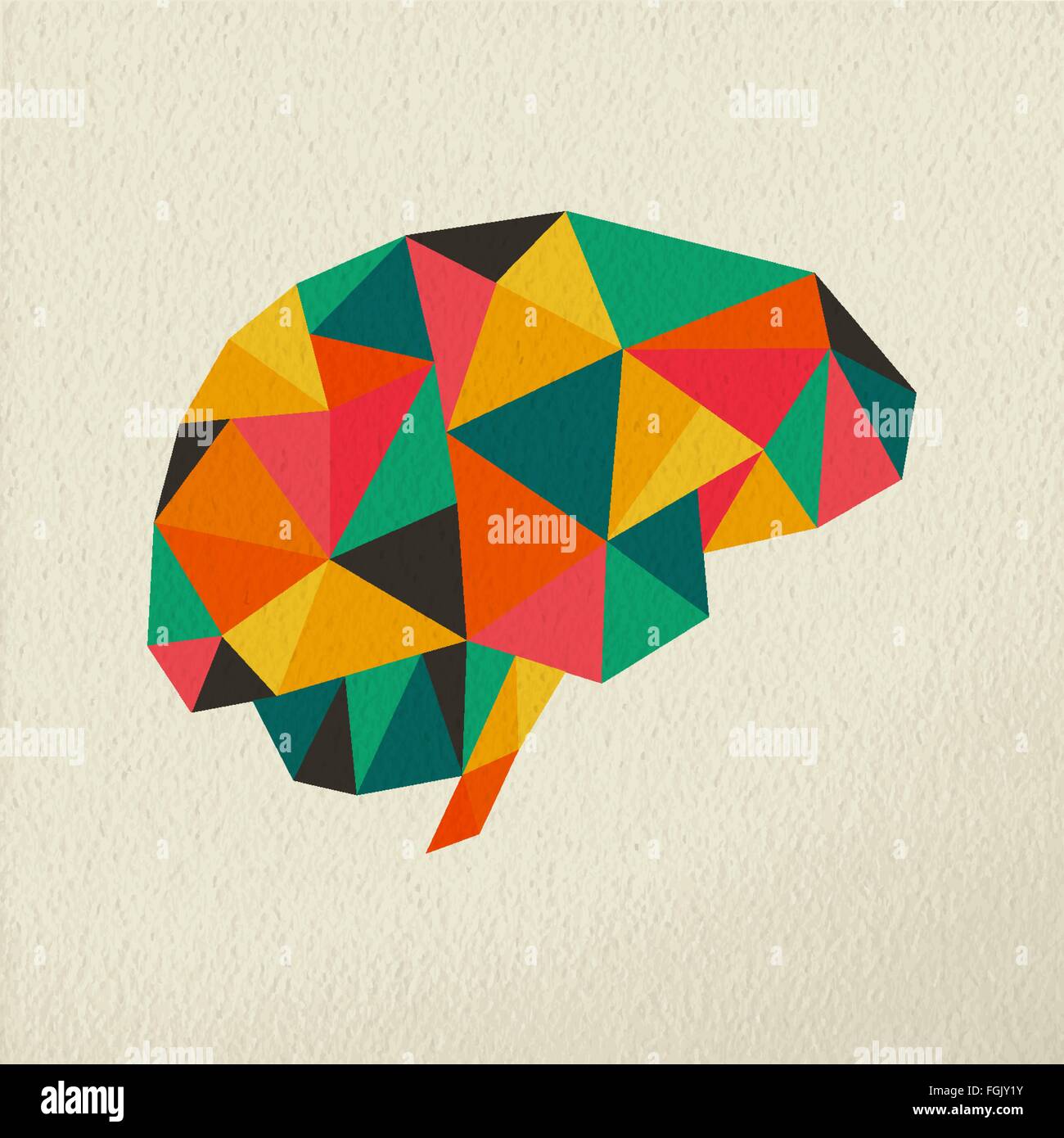Cervello umano, colorato a bassa poli concetto illustrazione sulla trama della carta sullo sfondo. EPS10 vettore. Illustrazione Vettoriale