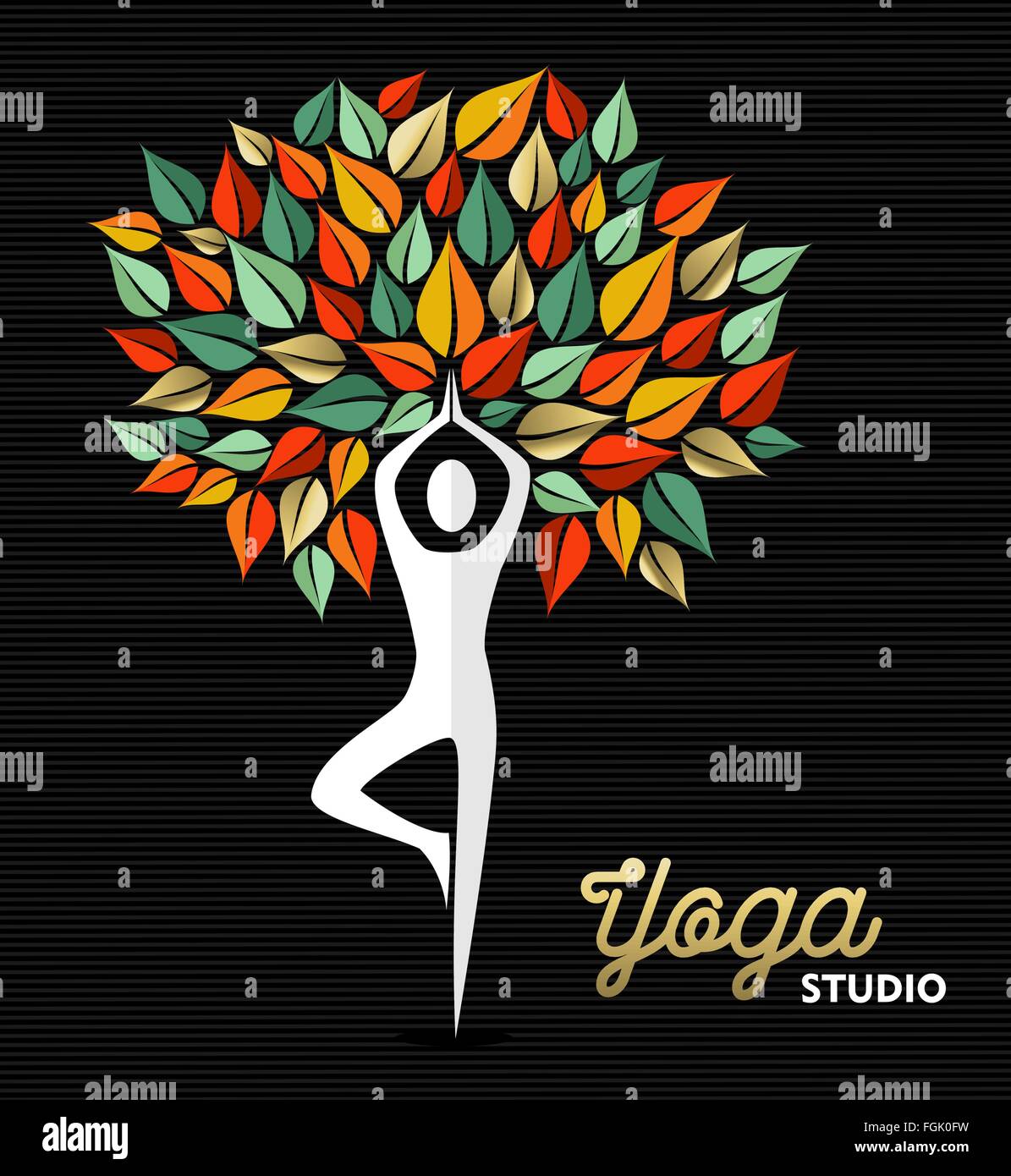 Studio di Yoga del modello di business, silhouette geometrica con natura coloratissima leaf design. EPS10 vettore. Illustrazione Vettoriale