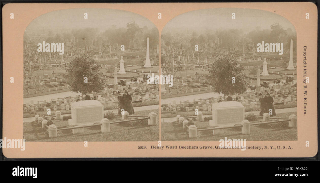 Henry Ward Beecher la sua tomba, il Cimitero di Greenwood, N.Y., U.S.A, da Kilburn, B. W. (Benjamin West), 1827-1909 3 Foto Stock