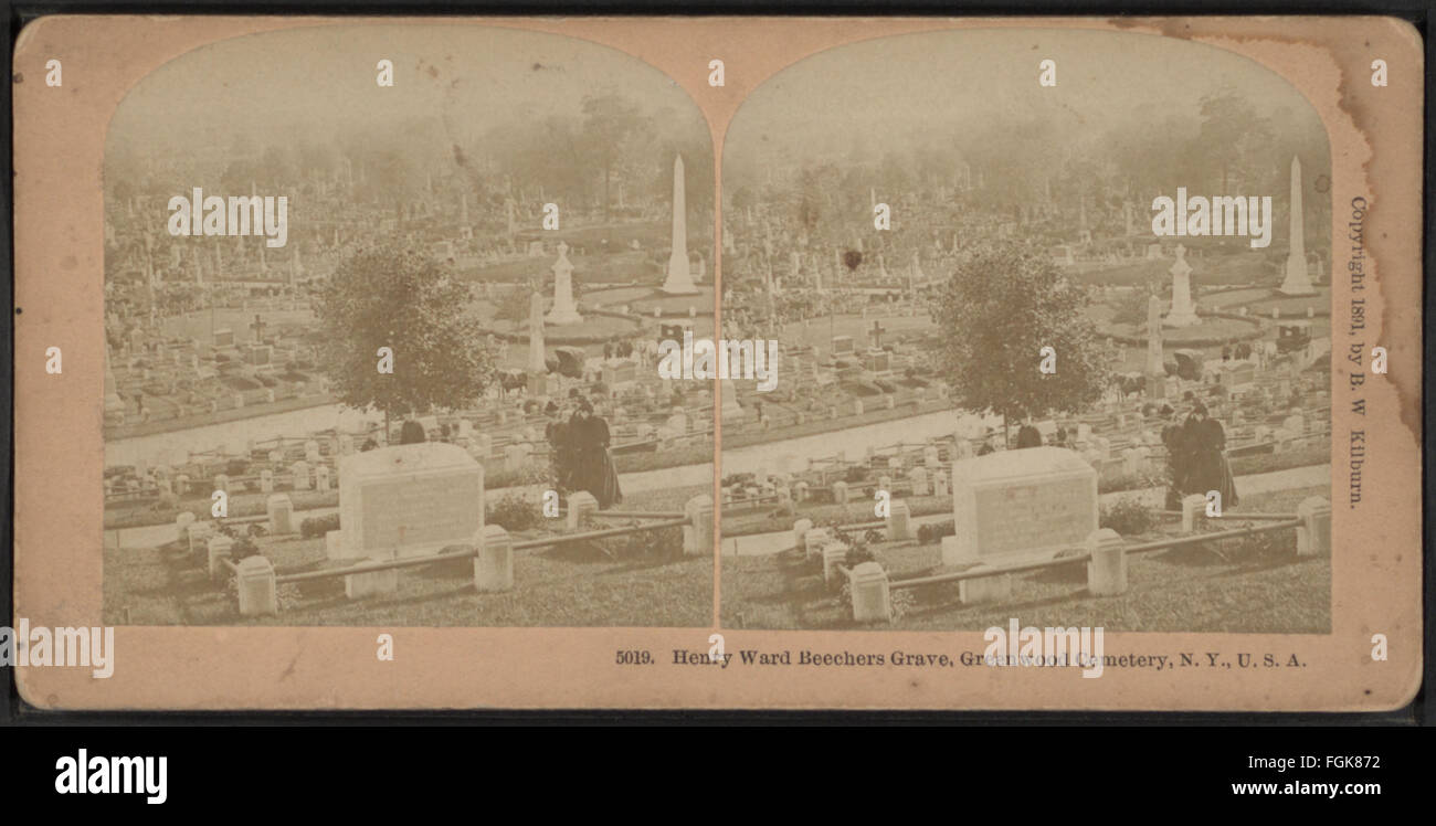 Henry Ward Beecher la sua tomba, il Cimitero di Greenwood, N.Y., U.S.A, da Kilburn, B. W. (Benjamin West), 1827-1909 4 Foto Stock