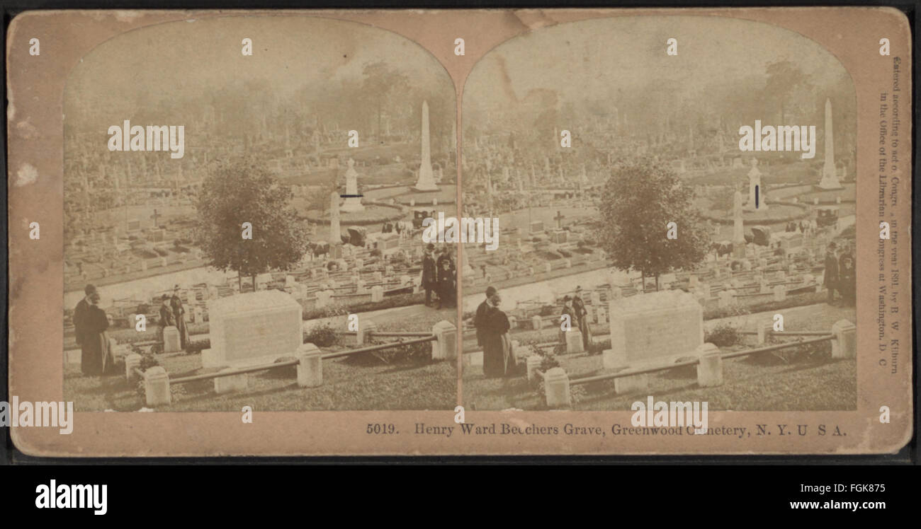 Henry Ward Beecher la sua tomba, il Cimitero di Greenwood, N.Y., U.S.A, da Kilburn, B. W. (Benjamin West), 1827-1909 Foto Stock