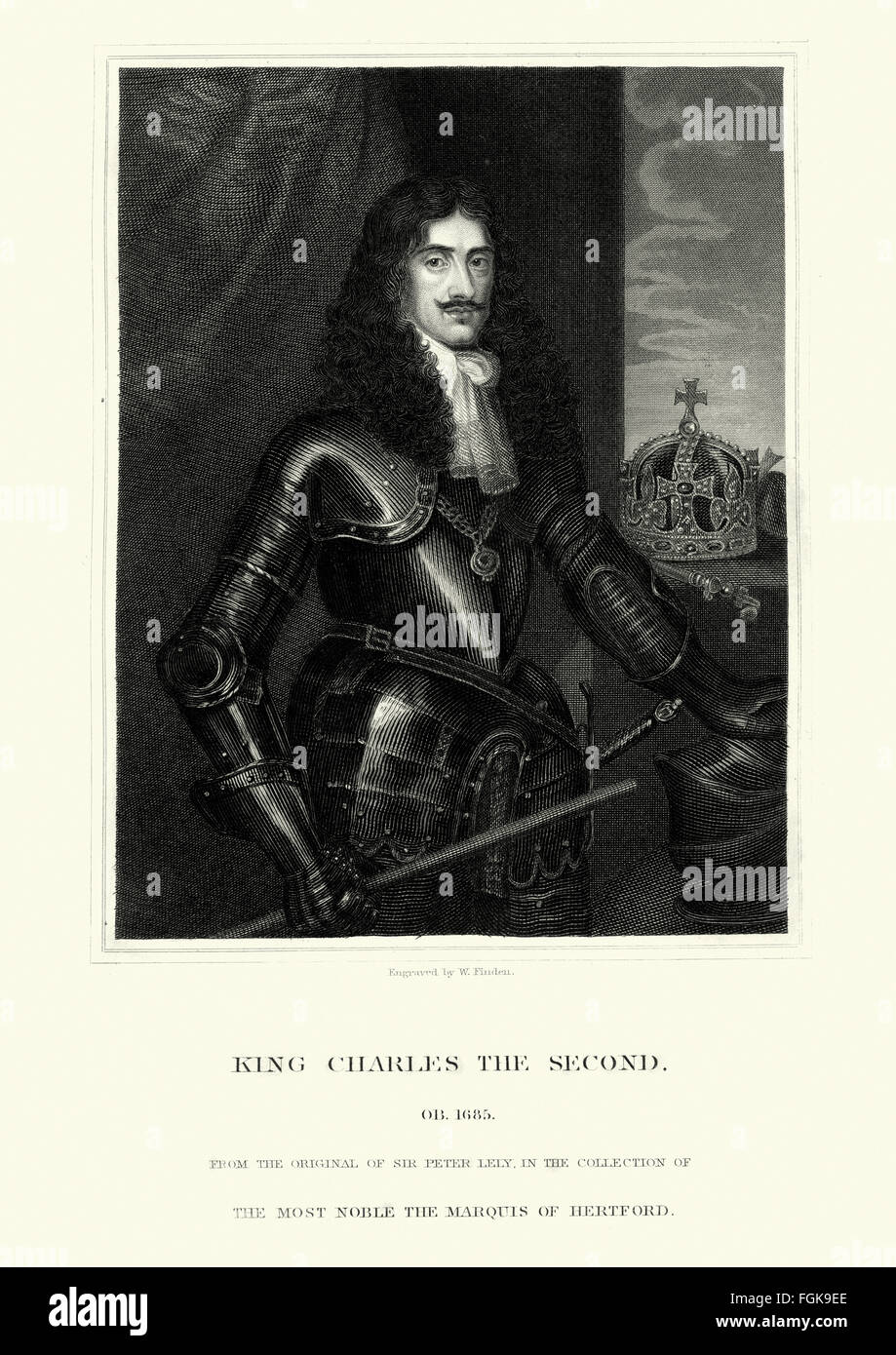 Ritratto di Re Carlo II d'Inghilterra. Charles era conosciuto popolarmente come il Merry Monarch, in riferimento sia alla vivacità di un Foto Stock