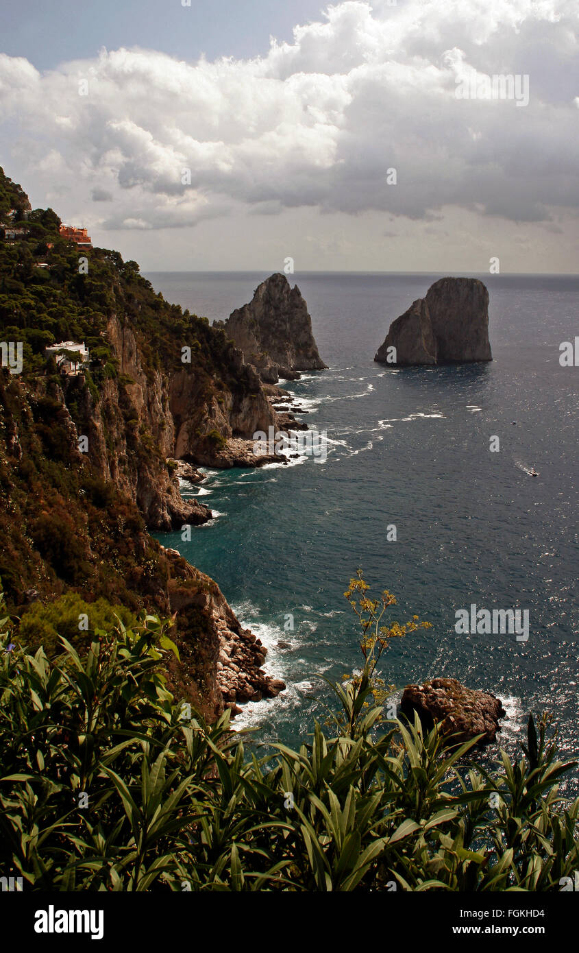 Faraglioni di Mezzo, isola di Capri - Italia Foto Stock