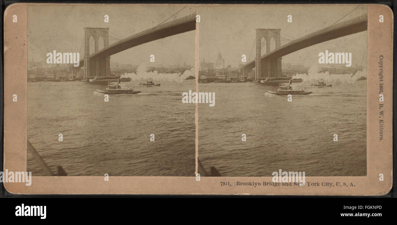 Il Ponte di Brooklyn e New York City, U.S.A, da Kilburn, B. W. (Benjamin West), 1827-1909 Foto Stock