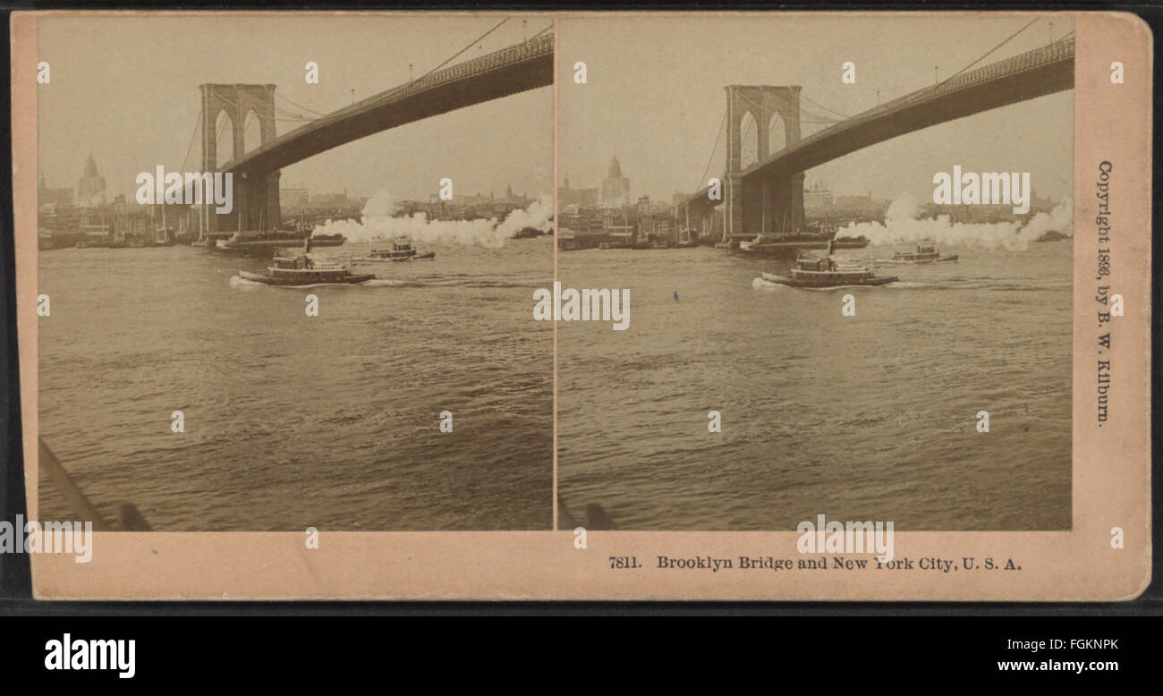 Il Ponte di Brooklyn e New York City, U.S.A, da Kilburn, B. W. (Benjamin West), 1827-1909 2 Foto Stock