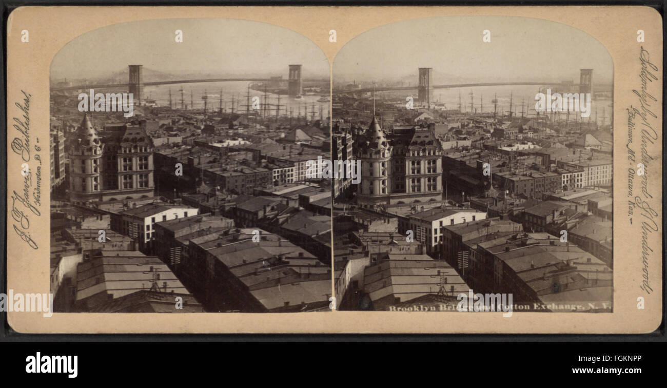 Il Ponte di Brooklyn e scambio di cotone, N.Y, da Robert N. Dennis raccolta di vista stereoscopica Foto Stock