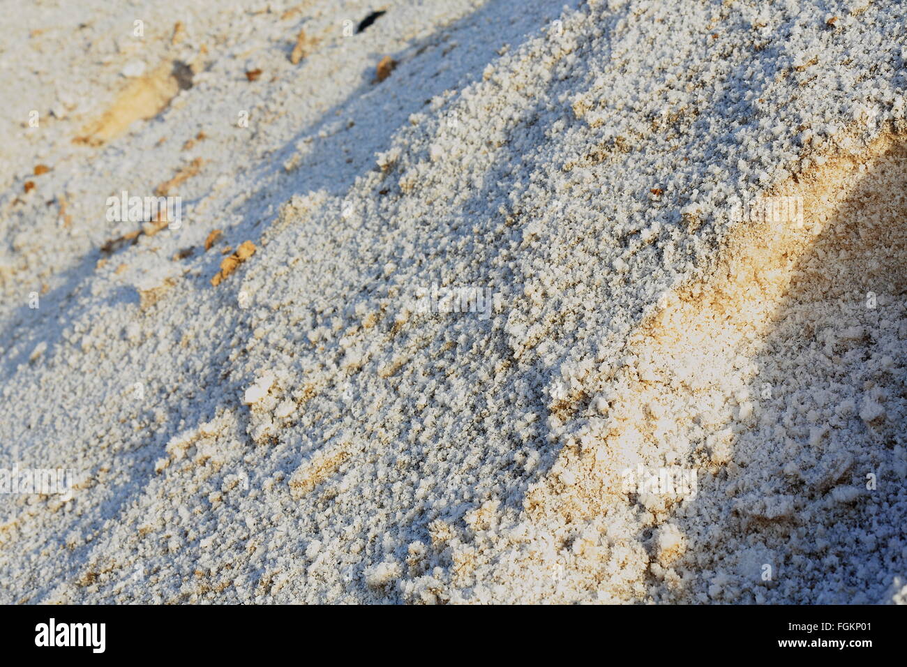 Il sale nel sale opere di evaporazione di acqua-sale in tumuli accanto al W.banca sulla S.sezione del c.100 km2 Lago Afrera-Danakil. Foto Stock