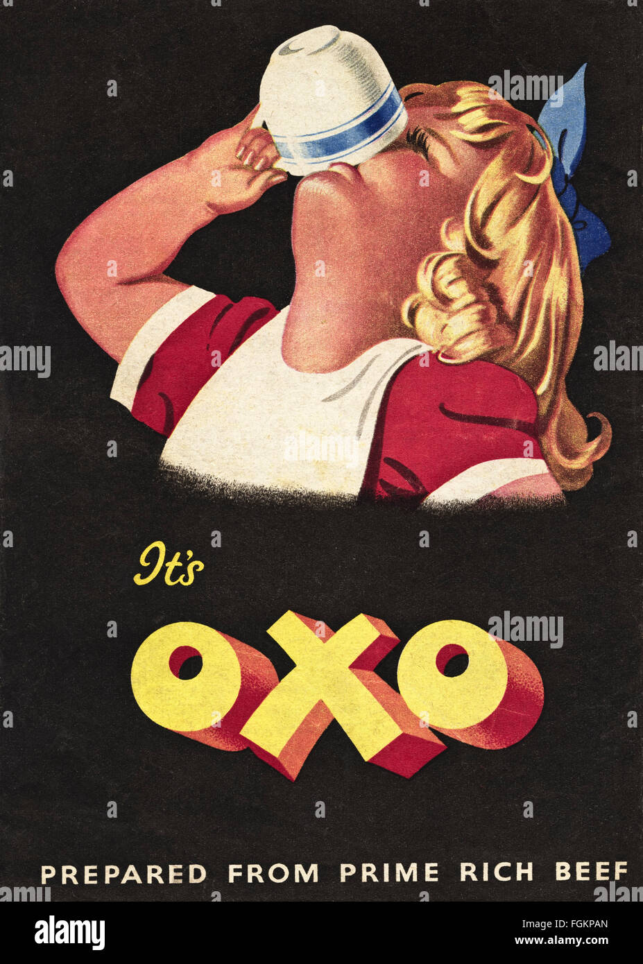 Originale a piena pagina a colori vintage annuncio da 1940s. Annuncio datato 1947 pubblicità OXO. Foto Stock