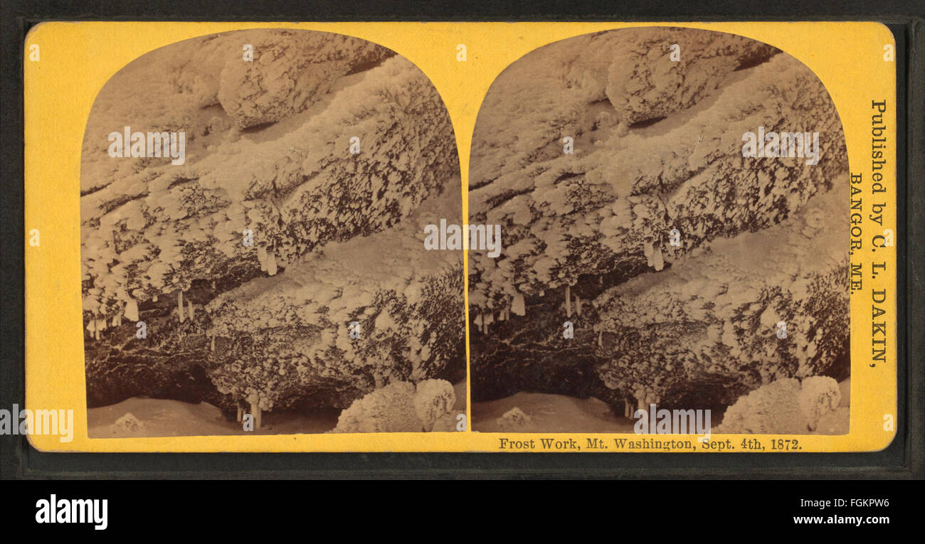 Questa fotografia storica, scattata da C. L. Dakin il 4 settembre 1872, cattura le formazioni di gelo sul Monte Washington, offrendo uno sguardo suggestivo sulla bellezza naturale della montagna nel XIX secolo. Foto Stock